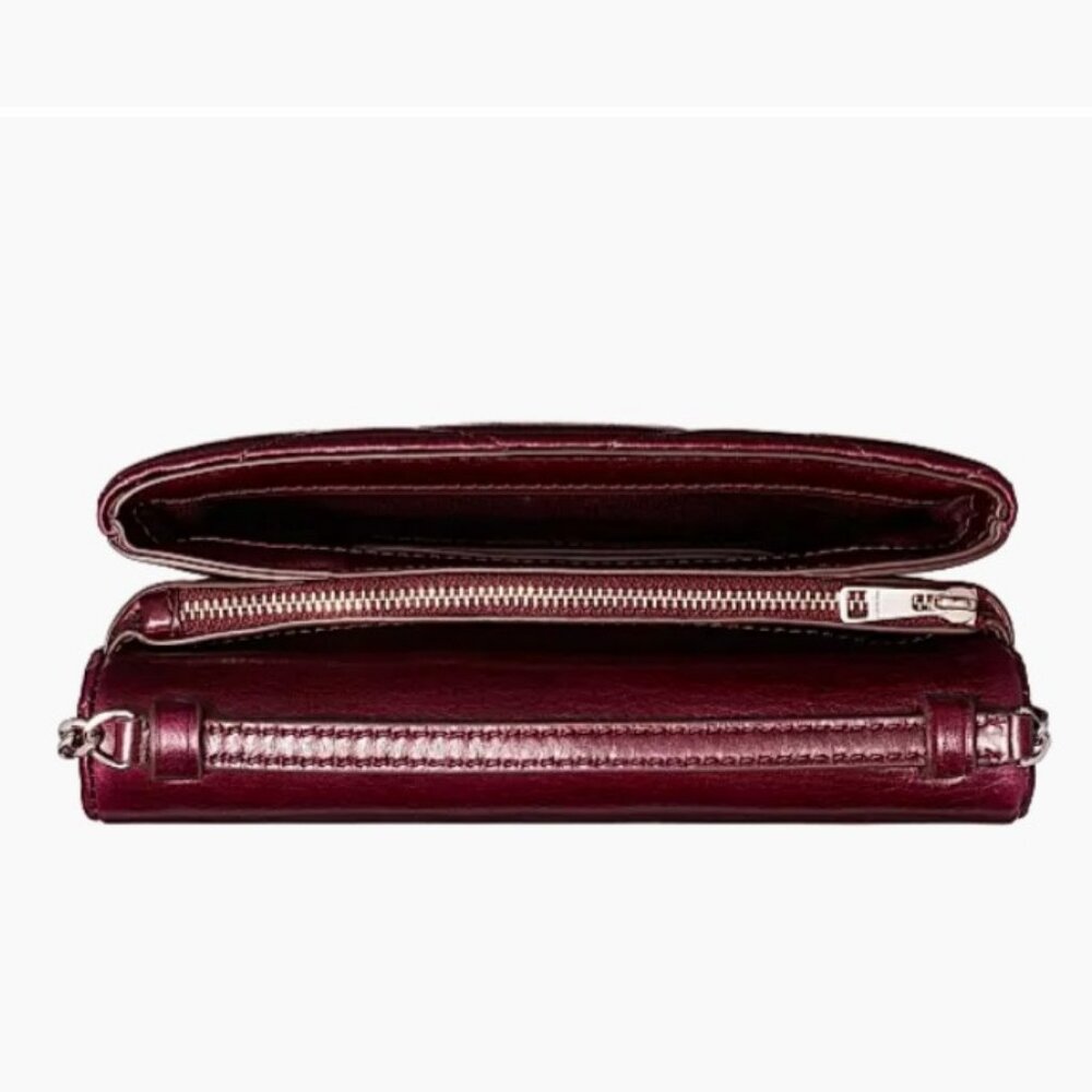 Tory Burch Kira Diamond Distressed Leather Chain Wallet Dark Carmine - Picture 6 of 14